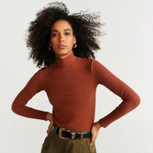 NWT Mango Burnt Orange Ribbed High Neck T-Shirt